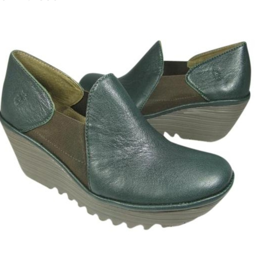 Fly London Teal 'yua' Platform Leather Pump Wedges